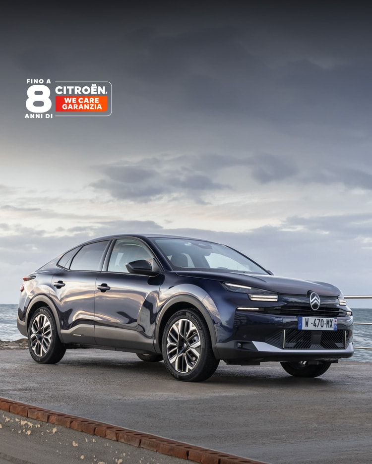 Front three‑quarter view of Citroën C4 X highlighting modern fastback design for confident, efficient and affordable driving.