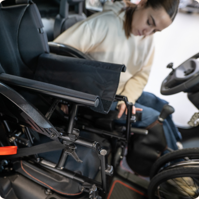 Interior view of Ami showing wheelchair setup with secure durable protective layout for innovative accessible mobility.