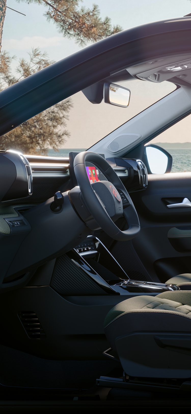 Vista laterale degli interni della Citroën C3 Aircross Outdoor: SUV a 7 posti spazioso, versatile e confortevole, con un abitacolo dalla flessibilità innovativa