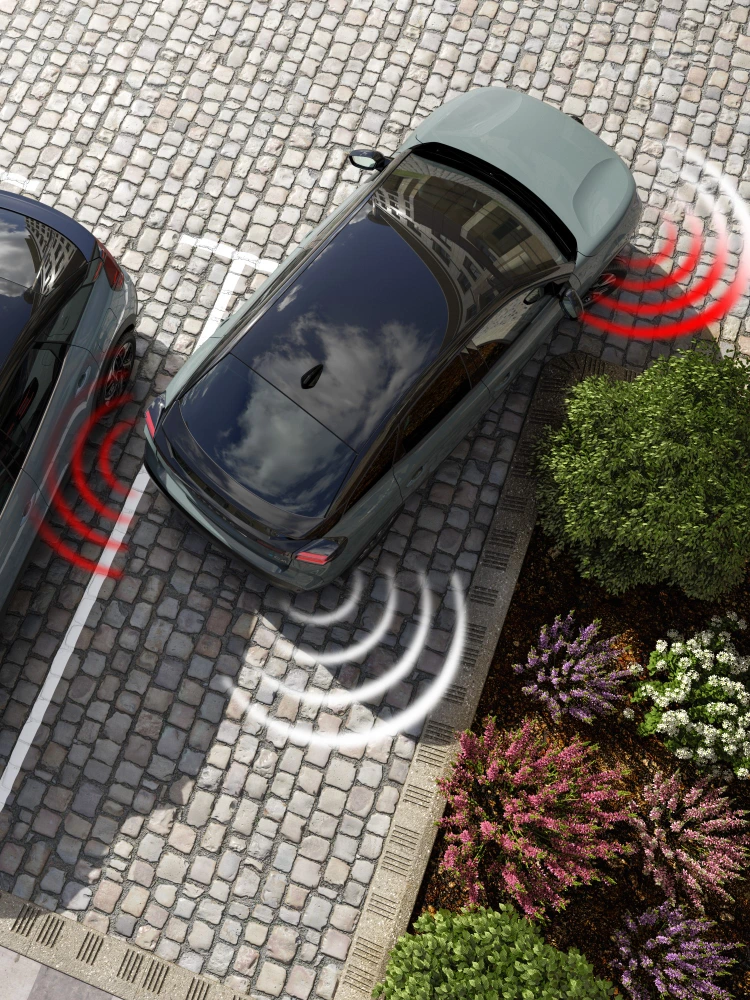 Vista dall'alto del Berlingo Kiama Blue con sensori anteriori e posteriori che migliorano sicurezza, visibilità, tecnologia e manovre sicure