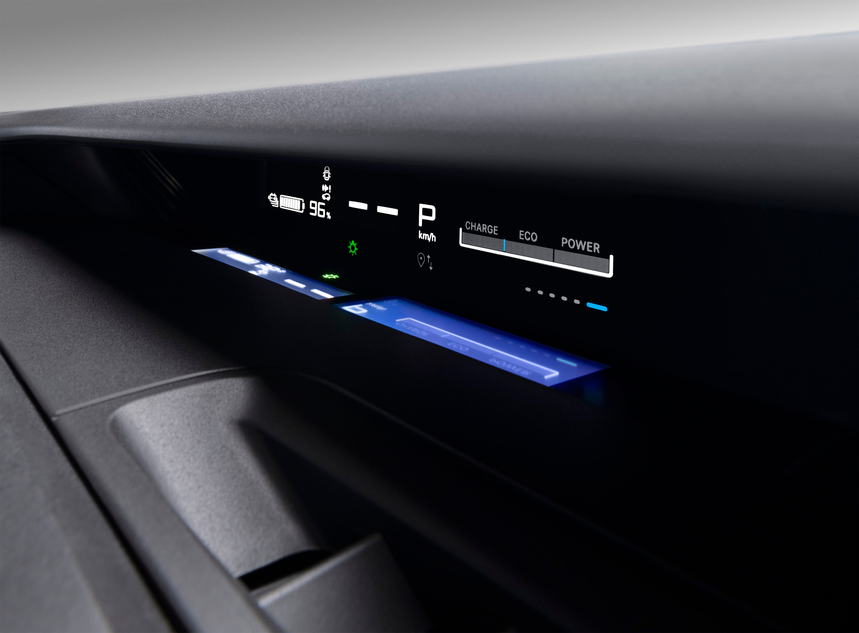 Primo piano della plancia di Citroën ë-C3 che evidenzia il display digitale dell’energia, per una guida urbana intuitiva e accessibile.
