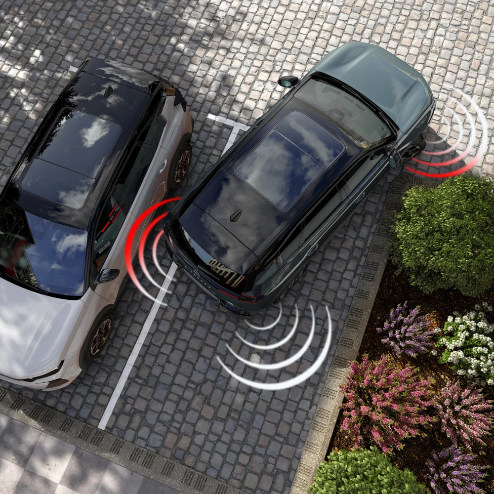 Vista dall'alto della C5 Aircross con sensori anteriori e posteriori che migliora la visibilità, la sicurezza, la tecnologia e la sicurezza nelle manovre premium