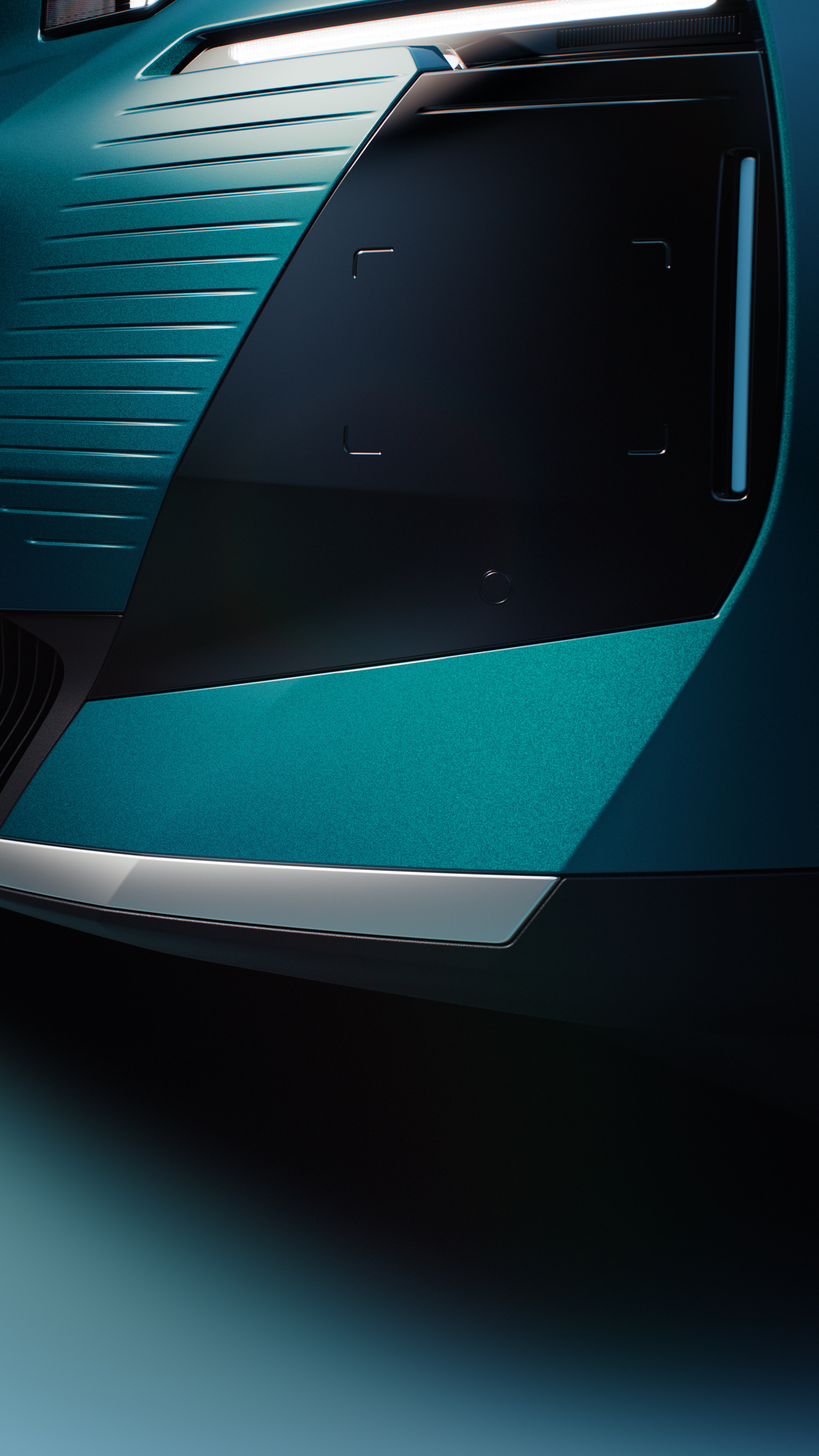 Vista dettaglio anteriore Citroën C5 Aircross Emeraude mostra i Color Clips specifici Emeraude di C5 Aircross e i dettagli anteriori, stile deciso del SUV familiare