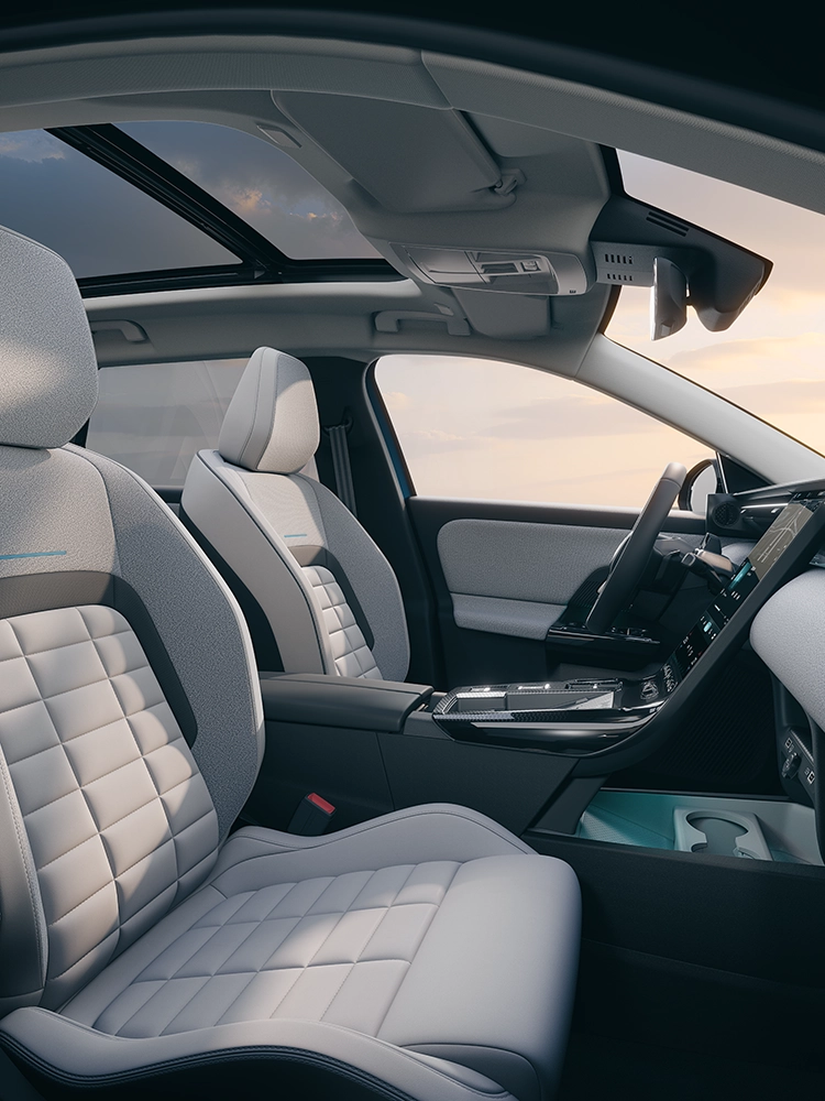 Vista interna sedili anteriori Citroën C5 Aircross Emeraude mostra i sedili Citroën Advanced Comfort, comfort e spazio del SUV familiare